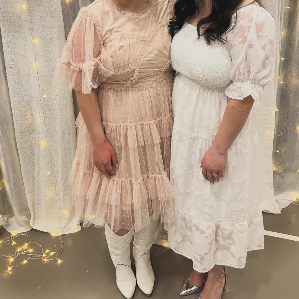 Ivy City Co Blush and White Dresses